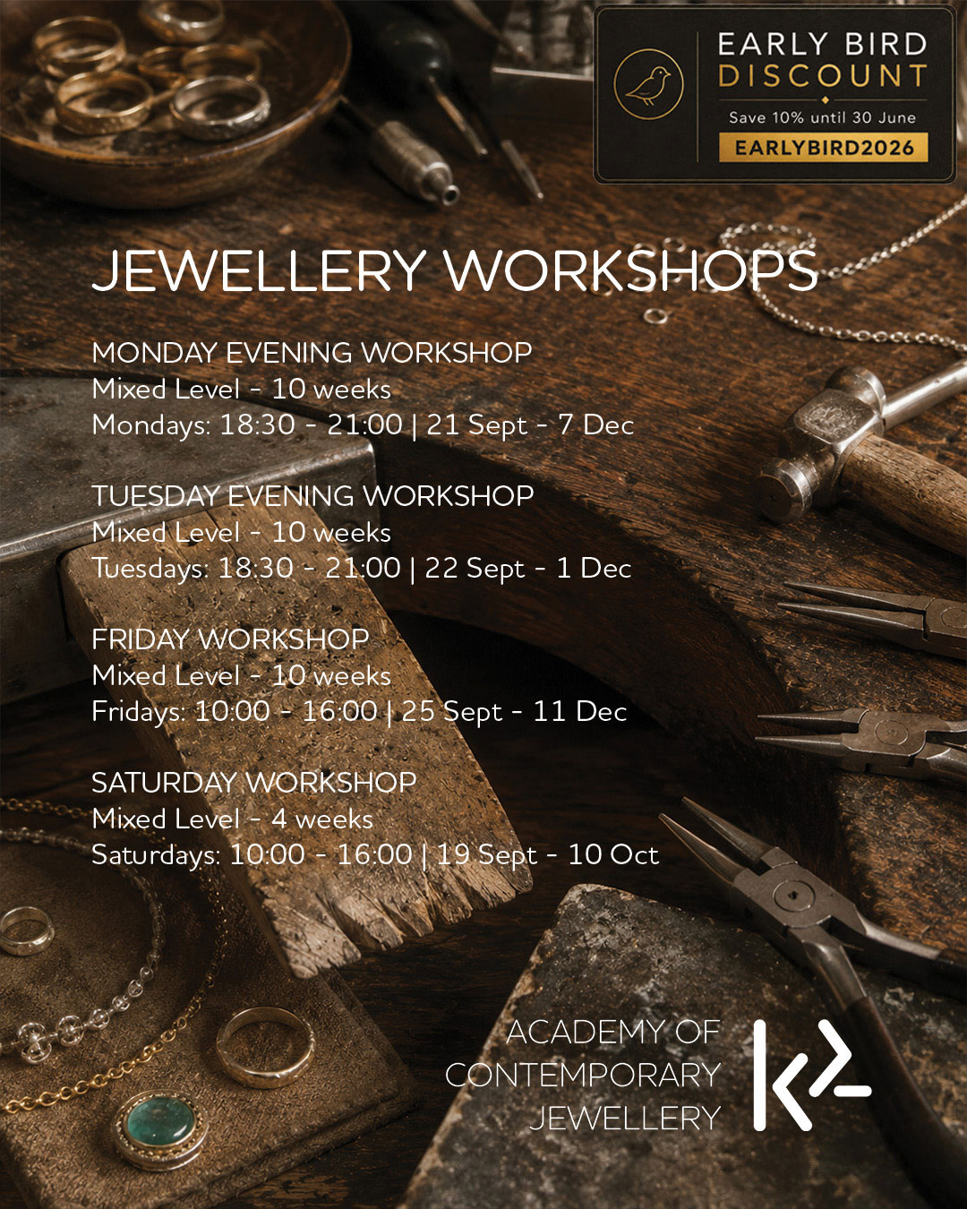 Autumn Weekly Jewellery Workshops at K2 Academy of Contemporary Jewellery