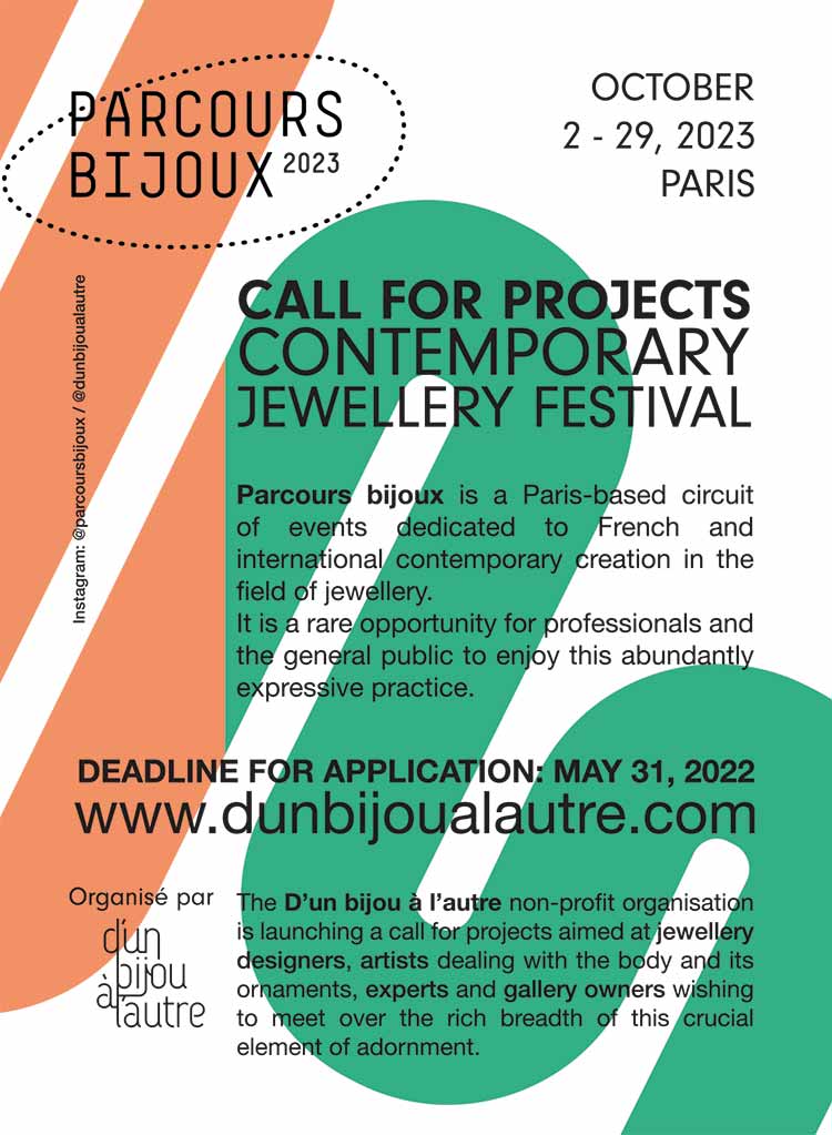 Open Call for Projects at the Contemporary Jewellery Festival Parcours Bijoux 2023